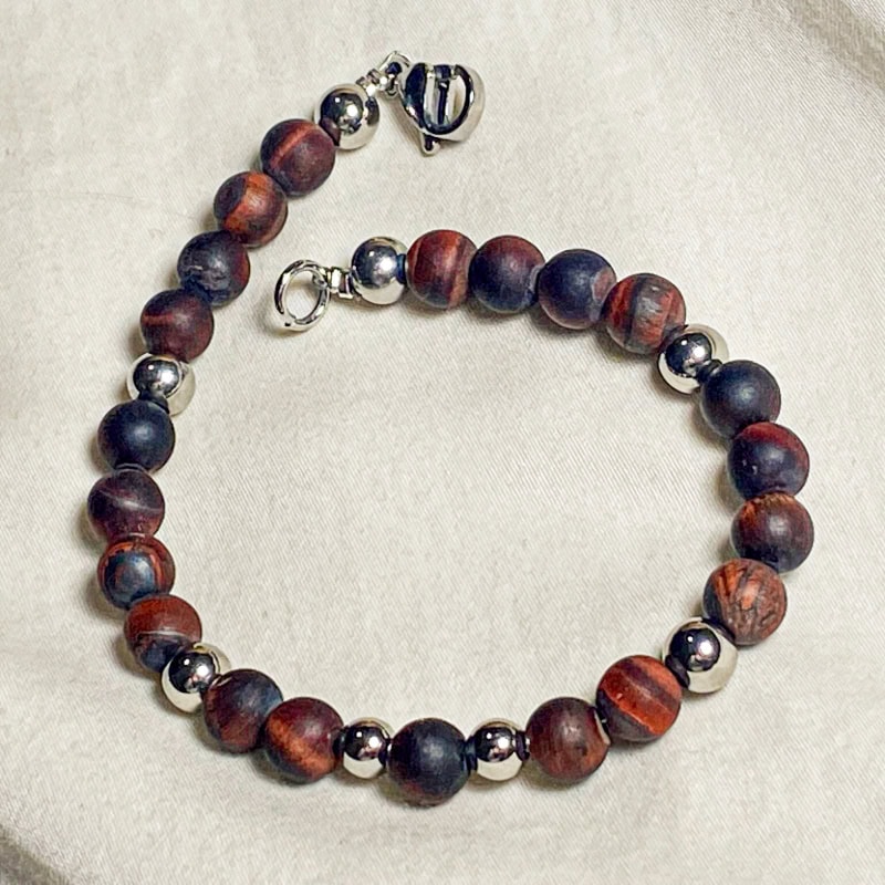 Bracciale Occhio Tigre Rosso - pietra naturale e acciaio - immagine 3