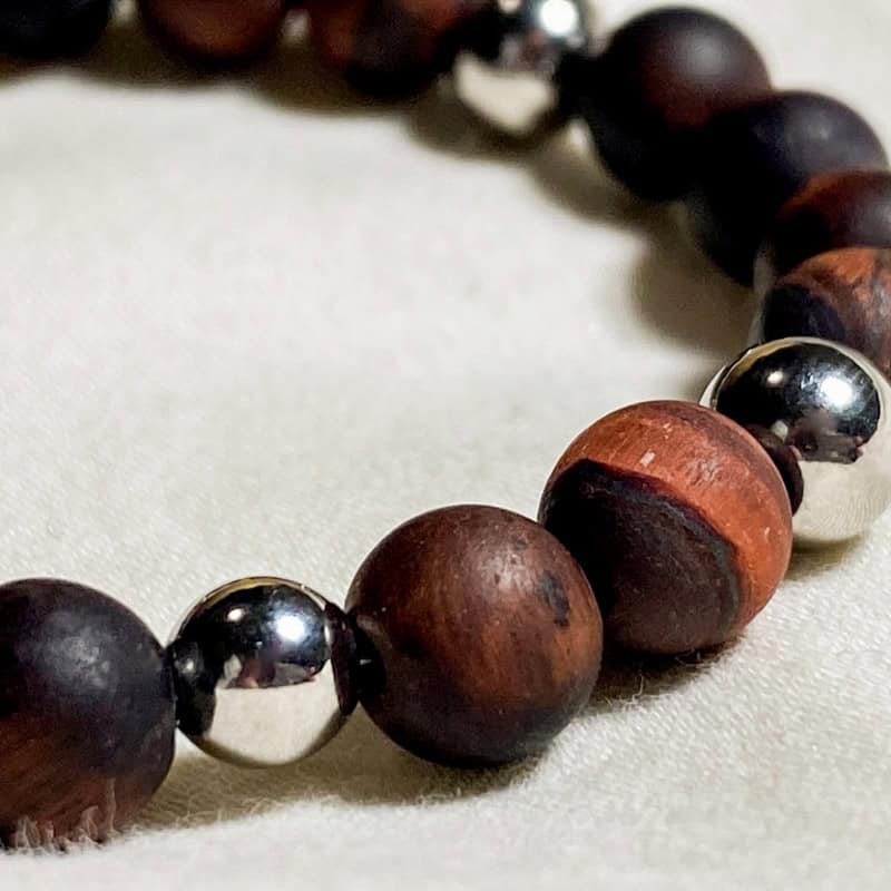 Bracciale Occhio Tigre Rosso - pietra naturale e acciaio - immagine 2