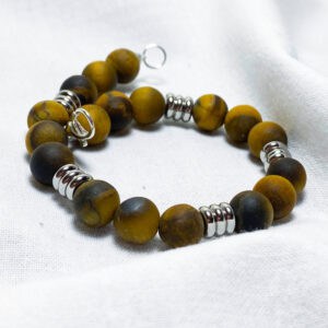 Bracciale in acciaio e pietra naturale di Occhio di Tigre Opaco