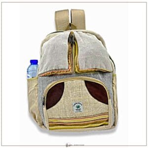 Zaino in canapa himalayana 3 tasche fatto a mano Ecologico Prodotto in Nepal Dimensioni: altezza 40 cm, larghezza 30 cm, profondità 18 cm